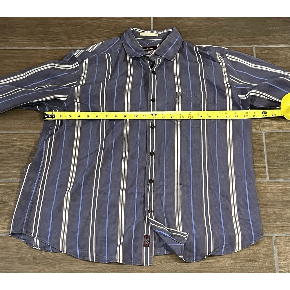 Tommy Bahama Men's 100% Silk Button Down Shirt Brown & Blue Stripe Size Large L - Picture 7 of 8